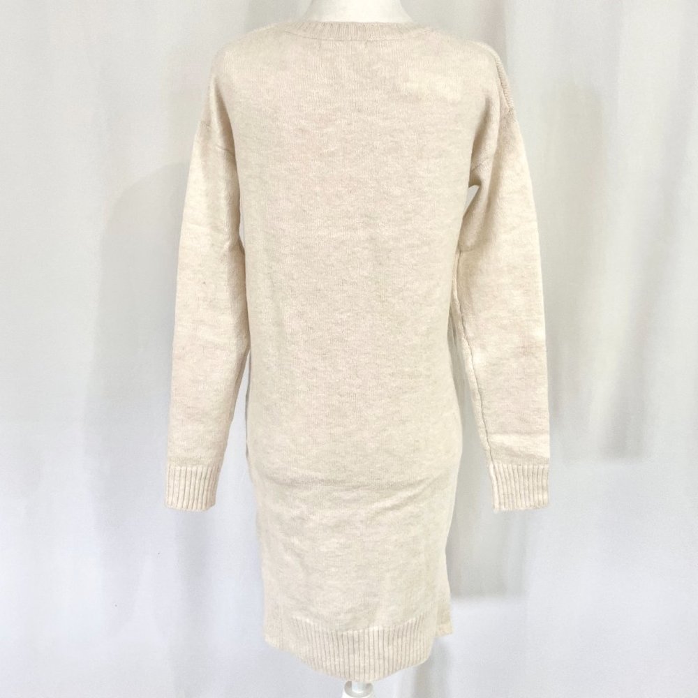 New Stitchdrop Center Seam Side Slit Long Sleeve Sweater Dress Serene Ivory XS - Picture 8 of 14
